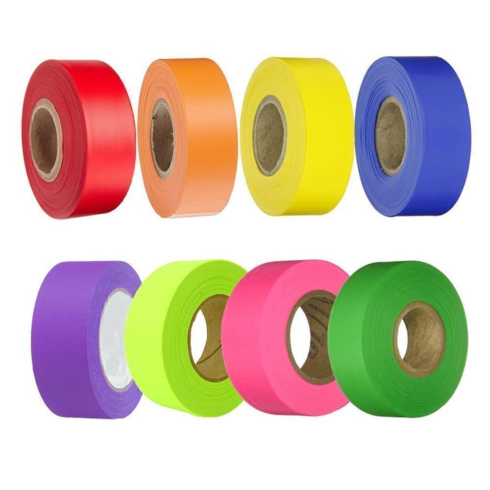8 Pack Flagging Tape Non-Adhesive Plastic Ribbon Neon Marking Tape 1.2" x 1200